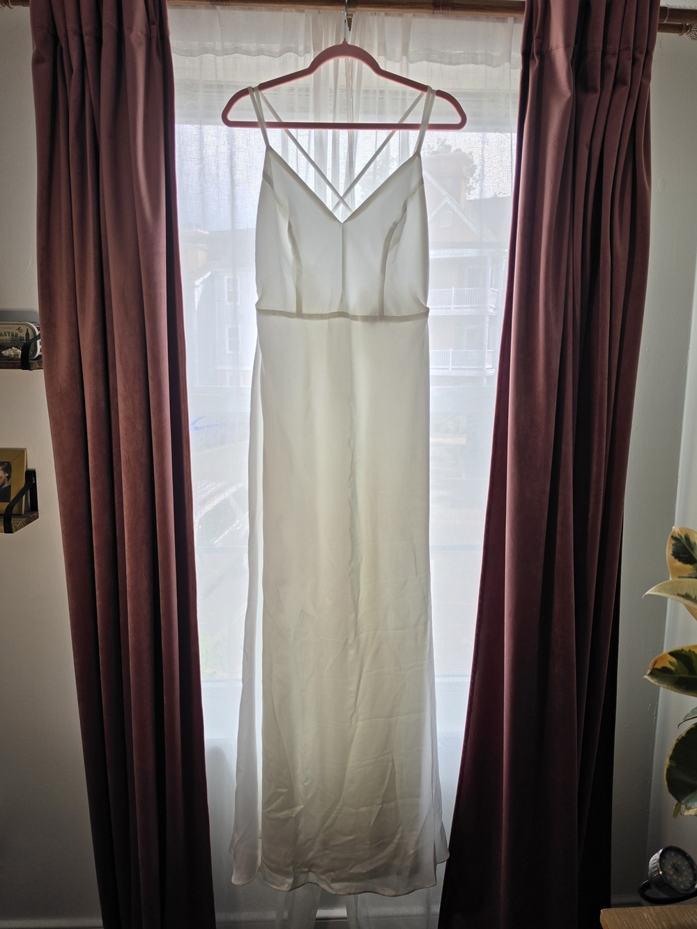 Lulu's White Maxi Slip Dress with V-Neck and Spaghetti Straps